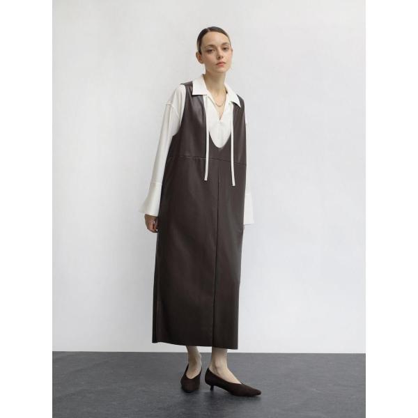 Uネックレザーライクジャンパースカート