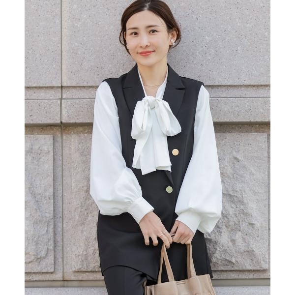 【はあちゅうコラボ／セレモニー】【38（M）・40（L）サイズ展開】ボウタイデザインブラウス