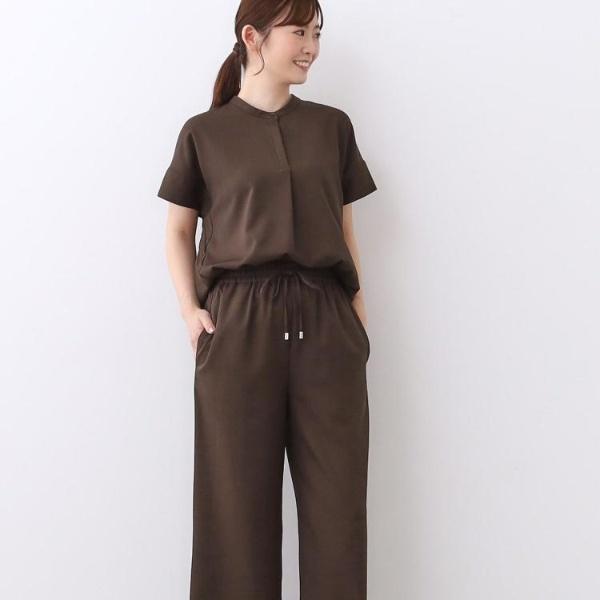 【E‐QUALITY／ウエスト総ゴム／セットアップ／単品使いOK◎】ブラウス＋ストレートパンツセット