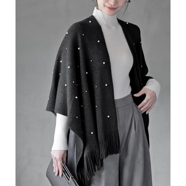 パール付き大判ストールポンチョ