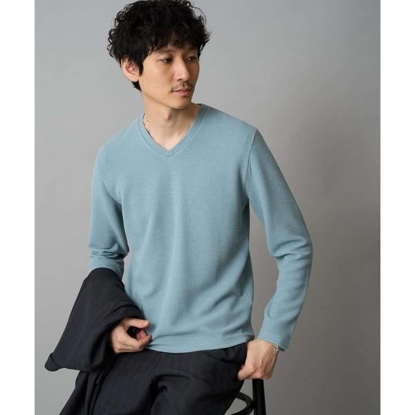 【ジャケイン可/イージーケア/洗濯機で洗える】千鳥ジャカードVネックTシャツ　通勤/ビジネス/ジャケ