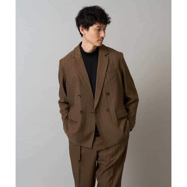 【イージーケア/毛玉になりにくい】LANATECヘリンボーンダブルブレストジャケット【ストレッチ/洗