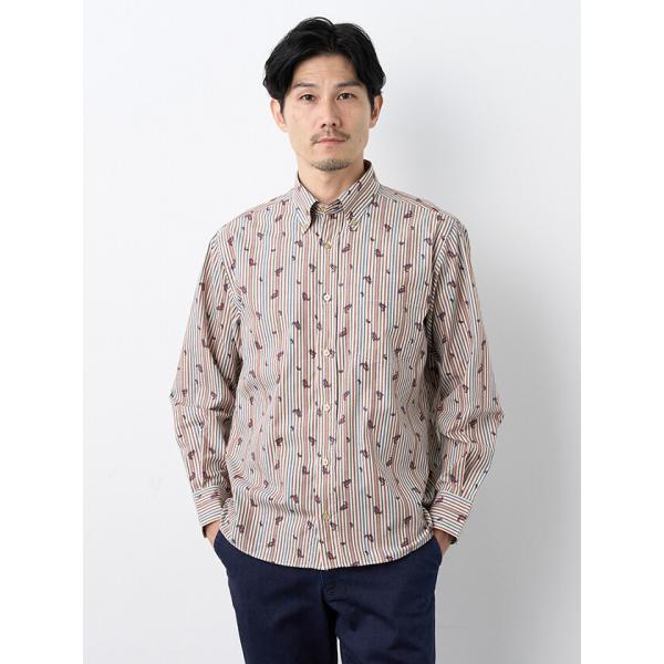 先染めストライプペイズリープリント長袖シャツ