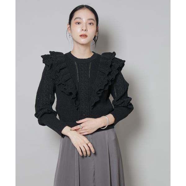 フリルケーブルニットプルオーバー