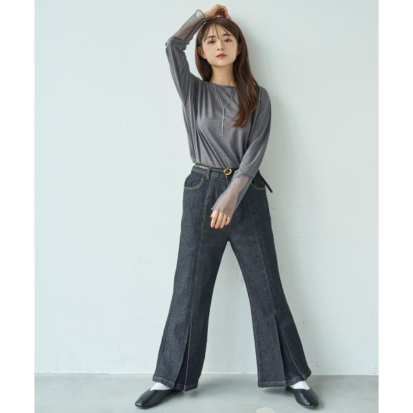 【mil (ミル)】デニム センタープリーツ フレアパンツ