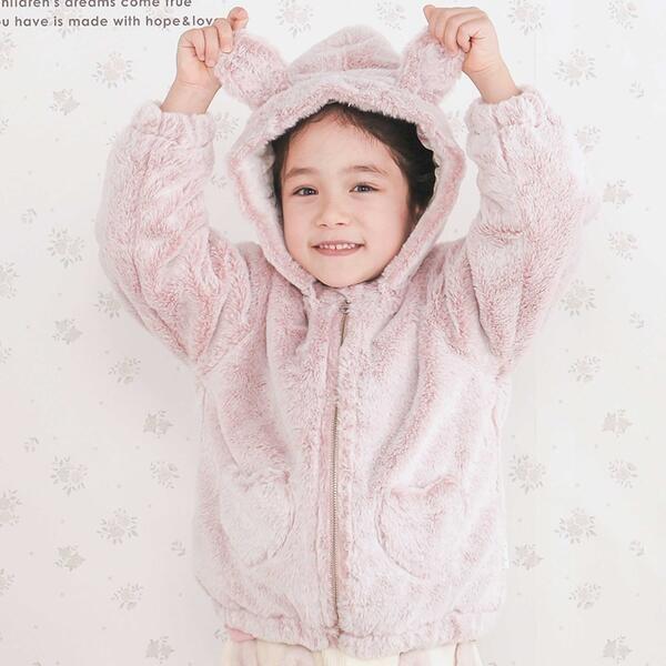 アニマルウサギクマネコハートポケット付きふわふわファージャケット(90~130cm)