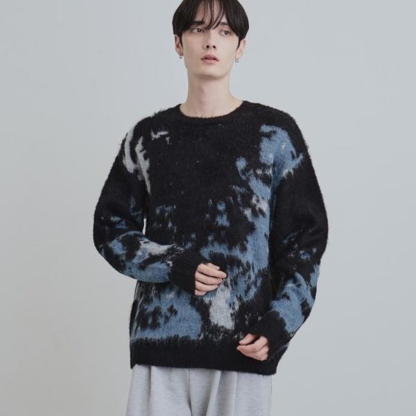 ルーズシルエットアブストラクトシャギーニットプルオーバー