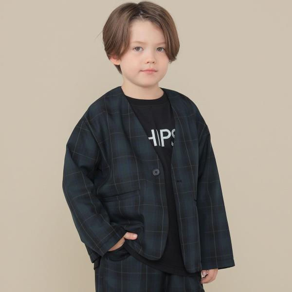 SHIPS KIDS:100〜130cm / 50th ANNIV チェック ノーカラー ジャケット