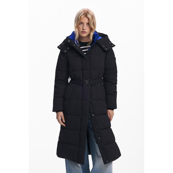 【5サイズ展開/XS/XL】ベルト付きロング中綿ジャケットコート