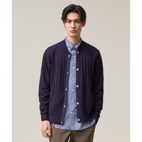 羽織るだけで整う大人の品格【ストレッチ / イージーケア】【FLEX YARN】ケーブルニット ブル