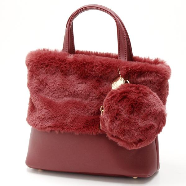 ケスクルデザイン ポーチ付き フェイクファーハンドバッグ