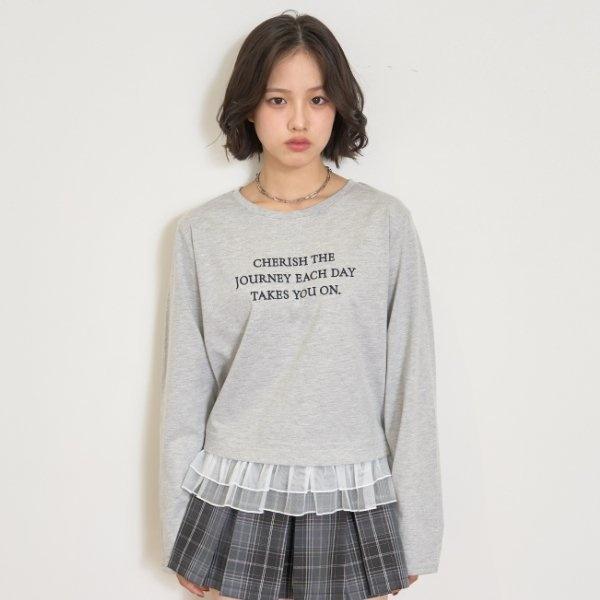 チュールペプラム長袖Tシャツ