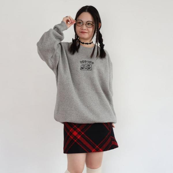 MK544　裏起毛URUURU刺繍トレーナー／ヘザーグレーXL