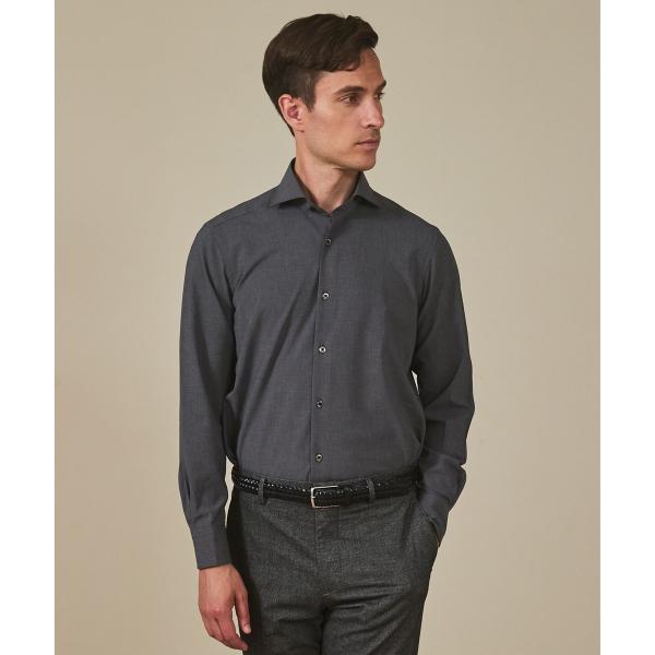 【シワになりにくい/ストレッチ/洗える】ウールライク シャツ_カッタウェイカラー