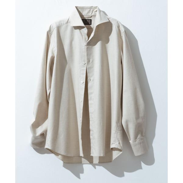 【洗える】コットンフラノシャツ_ カッタウェイカラー