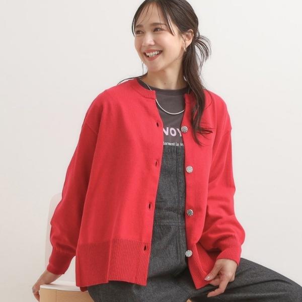 【洗濯機可S-LL】キーネックですっきり見え サイドスリット入りカーディガン【CIRCRIC】