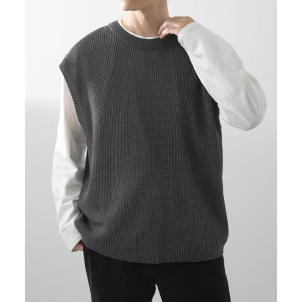 ワッフルニットベスト＋ロングTシャツSET