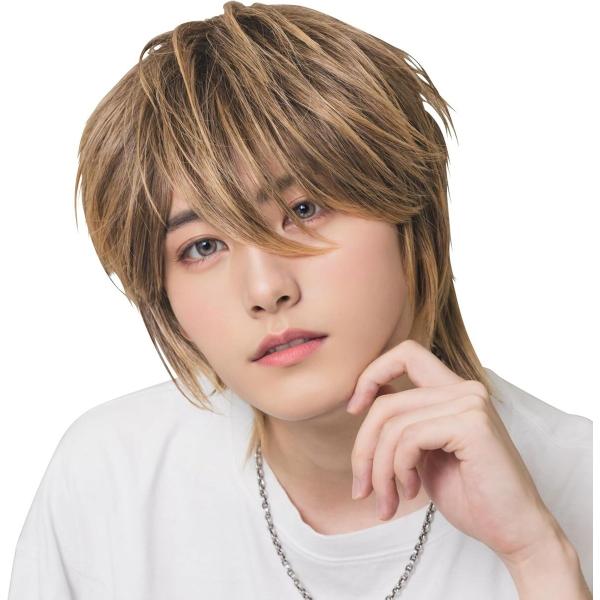 【ハロウィン】コスプレ ウィッグ メンズ ミディアム ウルフ ミックス ゴールド