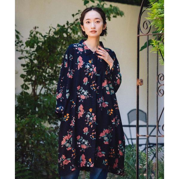 【大きいサイズ】INDESIGN フラワーブーケプリントシャツチュニック