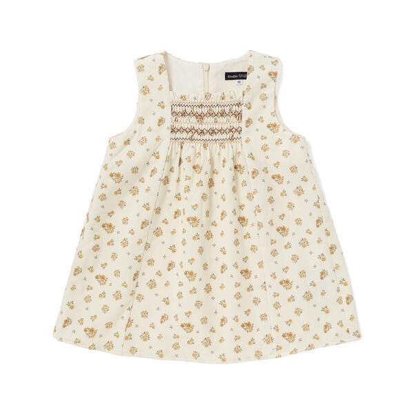 【お揃い】小花柄シャツコールスモック刺しゅうジャンパースカート(80~100cm)