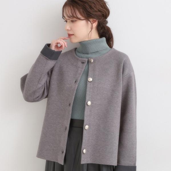 ゴールドボタンがアクセント ダブルフェイスニットカーディガン