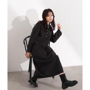スキッパーネックニットワンピース