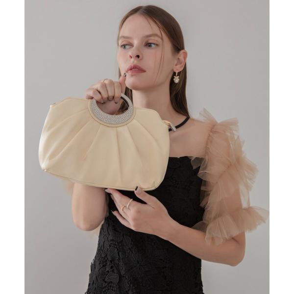 サテンプリーツリングハンドル2WAYクラッチバッグ