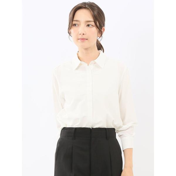 【レーヨン混】タカキュー レギュラーカラー 比翼長袖ブラウス