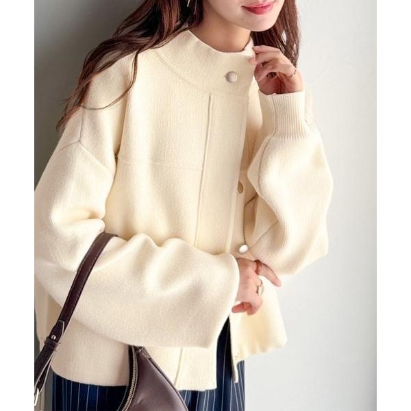 シンプルで洗練されたデザインが魅力！サイドドロスト比翼ニットブルゾン