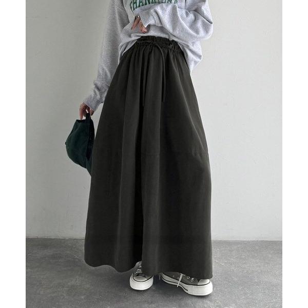 《JaVaジャバコラボ》ふんわりフォルムが可愛い◎ピーチ起毛素材コクーンシルエットロングスカート