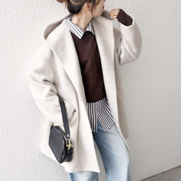 SHIPS any: シャギー フーディー ガウン コート