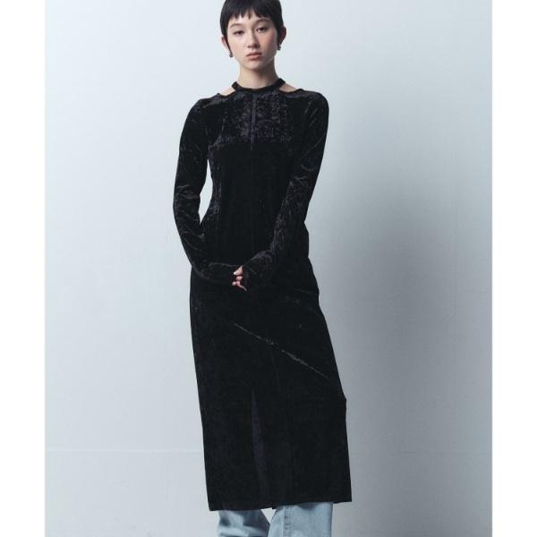 【Re】neck point velour dress