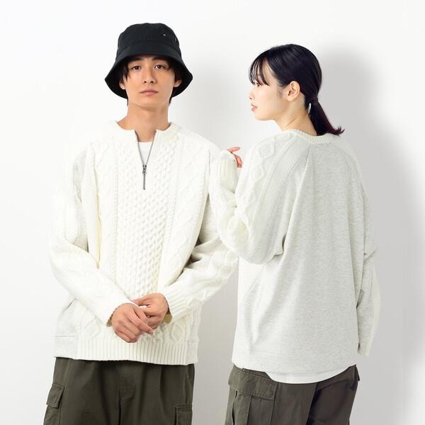 ニット×裏シャギーハーフジップ