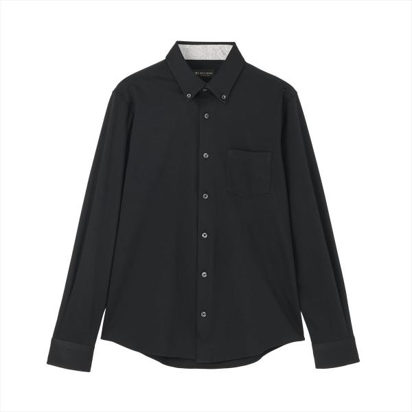 デザインカジュアルシャツ ボタンダウン 長袖 ニットシャツ ストレッチ メンズ