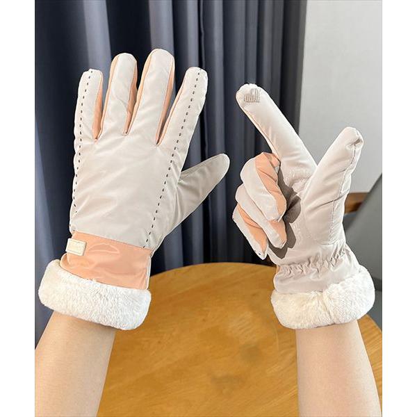 【タッチパネル対応】レディース バイカラー配色ボア手袋[裏起毛/滑り止め付き]