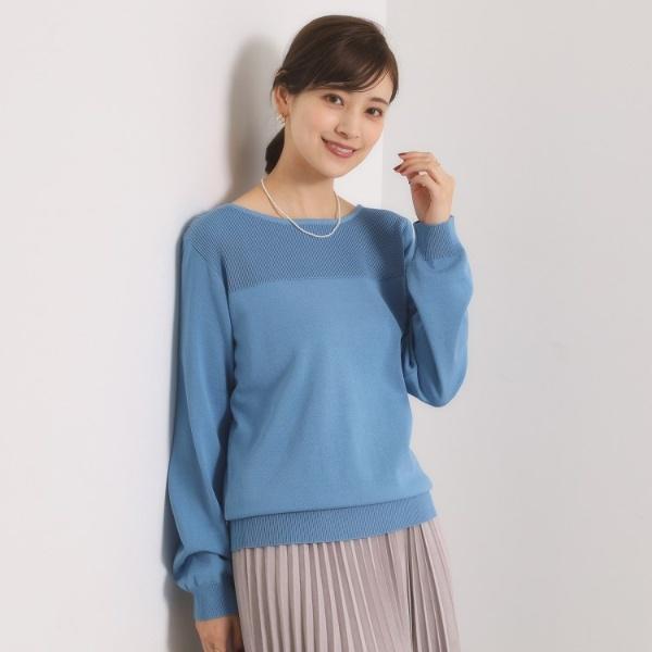 【縮みに強い／洗濯機OK】編地切替ニットプルオーバー