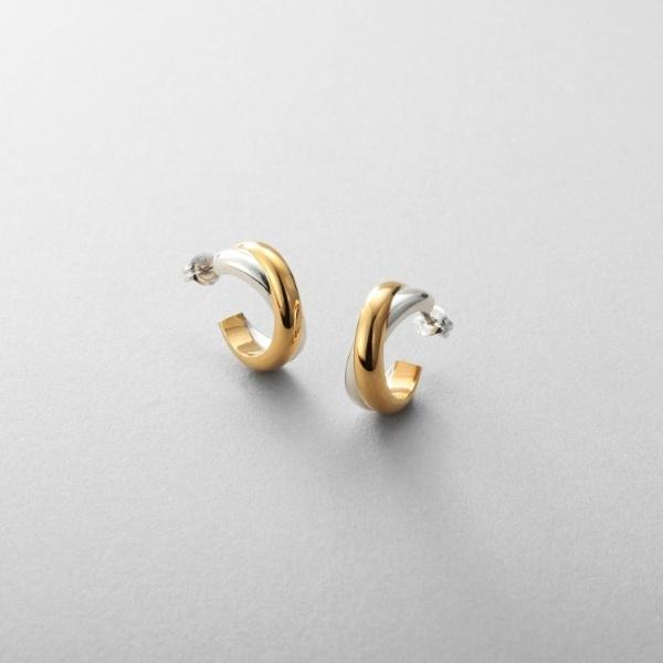 シルバー コンビカラー スモールフープ ダブルプランプピアス