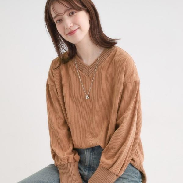 ニットリブコーデュロイトップス