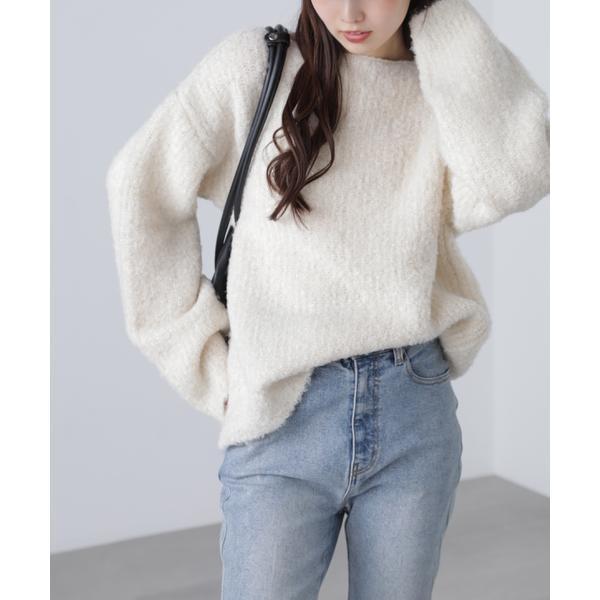 ラメミックスブークレー畔ニット