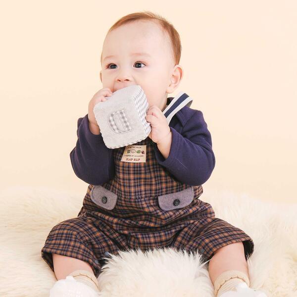 アニマルイヌ恐竜プリントボディミニ+チェックサロペット(70~80cm)