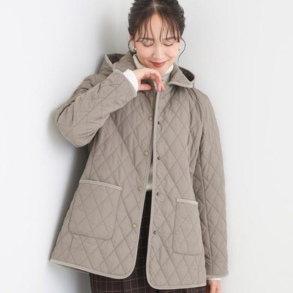 【撥水フード取り外し可】サッと羽織れる ダイヤ柄キルトジャケット
