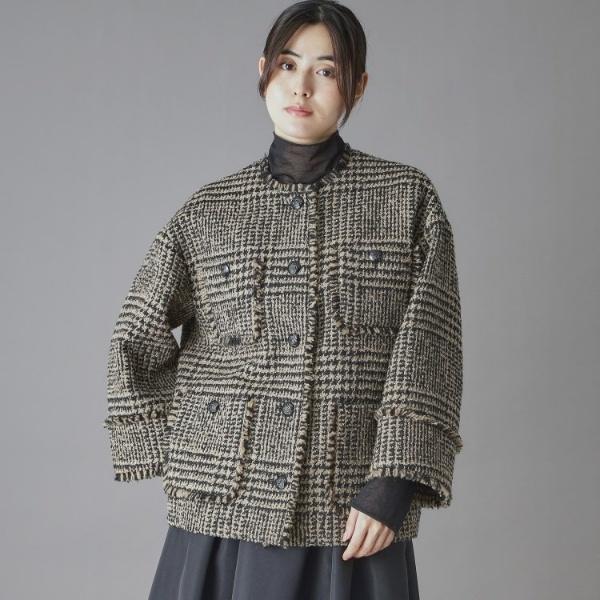 グレンチェックツイードショートコート