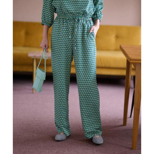 洗える ジオメトリックプリントのワイドパンツ【セットアップ】