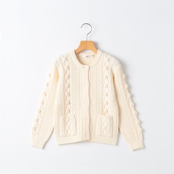 SHIPS KIDS:80〜90cm /〈洗濯機可能〉ケーブル ニット ポンポン カーディガン