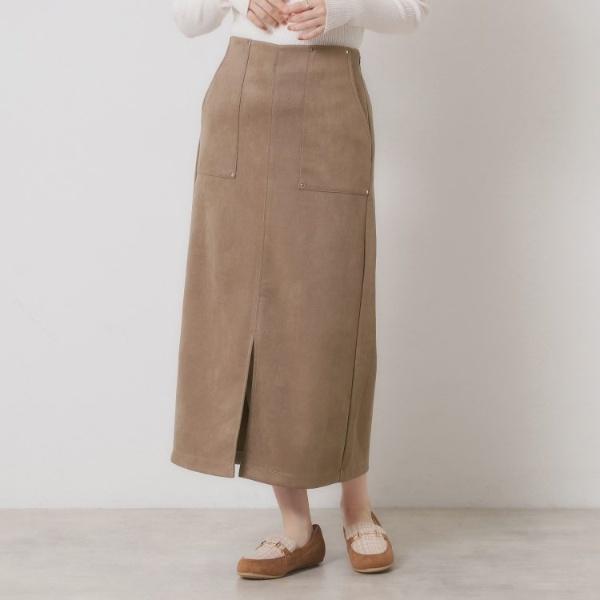 【マシンウォッシャブル／ウエストゴム】カットスエードスカート
