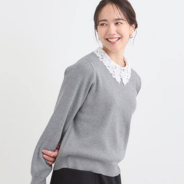 【襟取り外し可S-LL】上品見え レース襟ニット