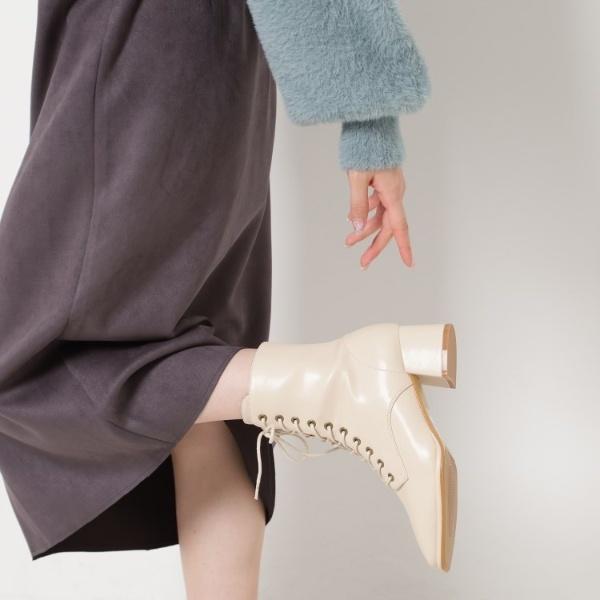 スクエアレースアップショートブーツ レイン対応