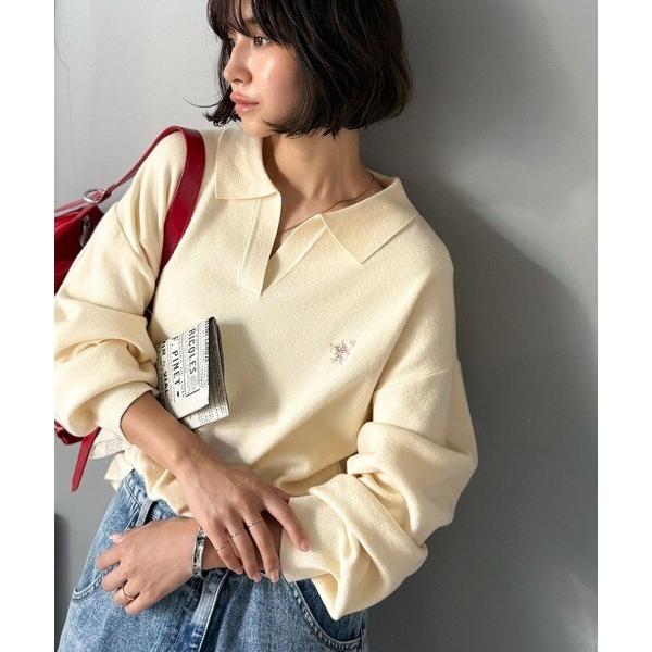 25AW新作《JaVaジャバコラボ》大人の抜け感をプラス◎胸刺繍ハーフミラノスキッパーニット