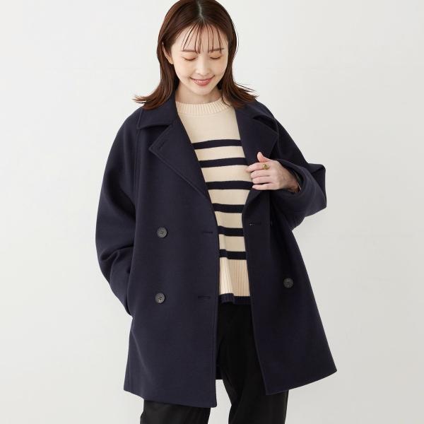 SHIPS Colors:〈手洗い可能〉ジャージーメルトン ピーコート◇