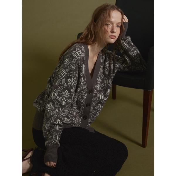 ダマスク柄ニットカーディガン